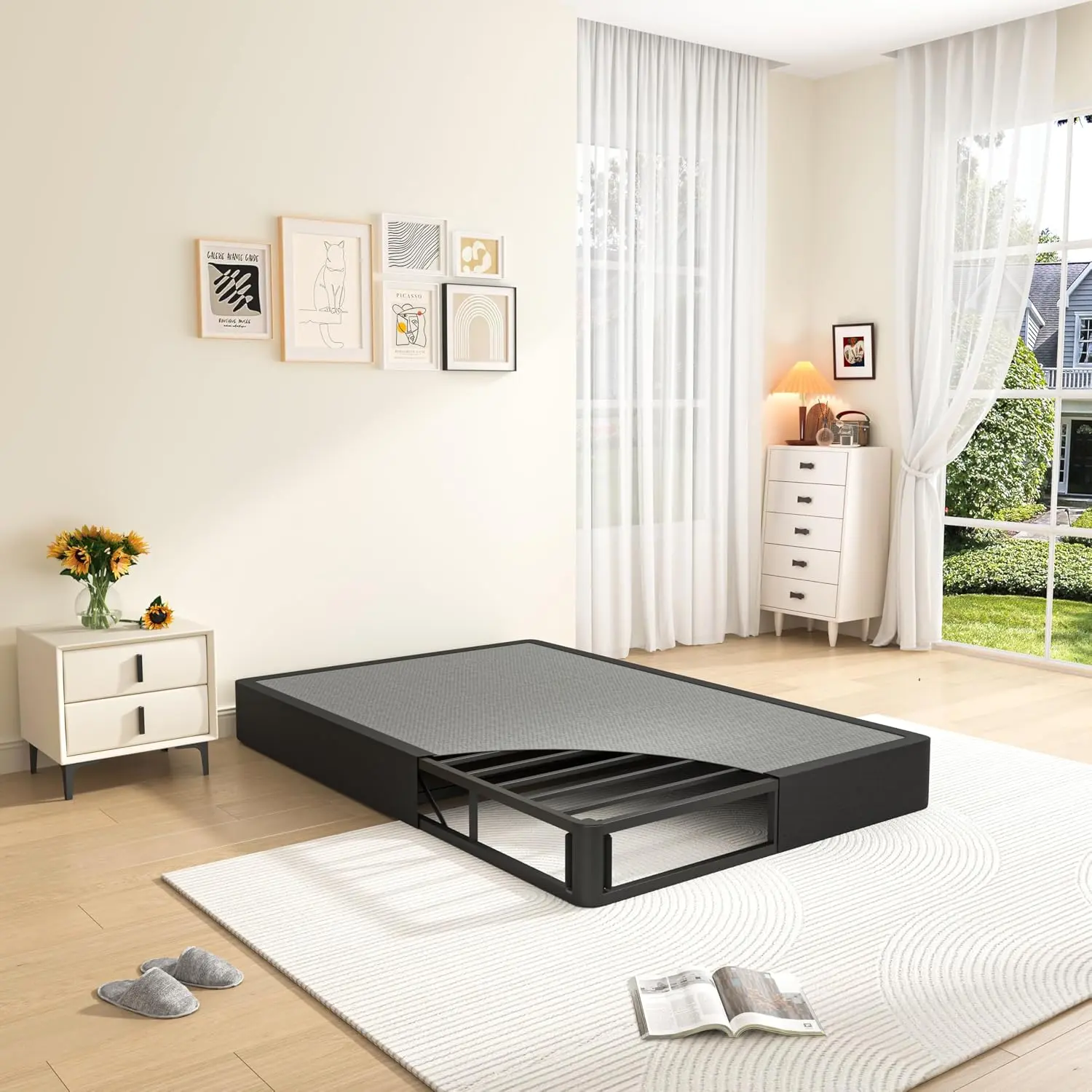 10 Inch  Box Spring High Profile Metal Bed Base with Fabric Cover | 3500 lbs Black Heavy Duty Support, Round Corner Design, Metal Mattress Foundation, No Squeaky, Easy Assembly, Noise Free