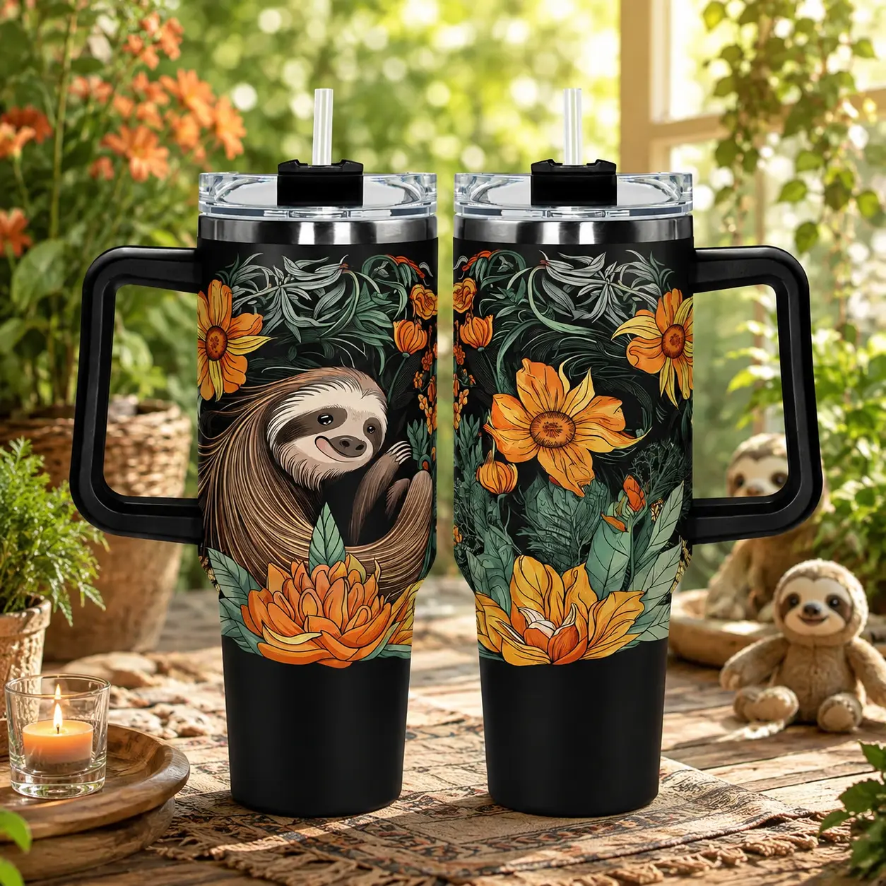 Sloth Pattern Insulated Stainless Steel Tumbler - 40oz Portable Sturdy Drinkware with Lid, Gift for Festive-Party Occasions, Ideal for Tea (1 Count, Versatile Home Supplies Size Option)