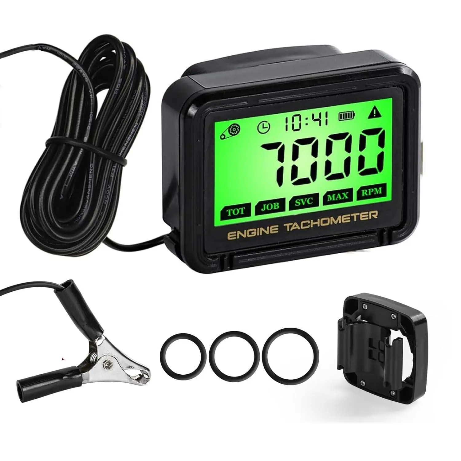 Digital Pulse Engine Tachometer with Adjustable Green Backlight, Calibrated RPM Gauge for Motorcycle ATV UTV Chainsaw Lawn Mower Dirt Bike Boat Marine Small Engines