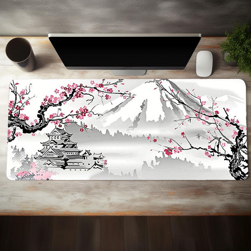 Large Gaming Mouse Pad with Non-slip Rubber Base, 1 Count Cherry Blossom Pattern Desk Mat, Computer Keyboard Pad, Washable Rubber Mouse Pad Perfect for Gamers Office Workers & Home