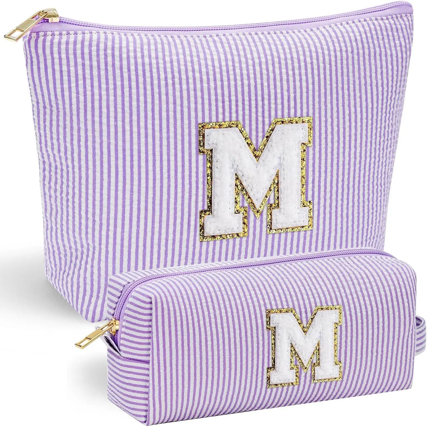 Purple Cute Travel Makeup Bag - Preppy Makeup Bag Sweet 16 Gifts Sister Girlfriend Gifts Monogram Makeup Bag Make Up Bag Large Cosmetic Bags for Women Friend Birthday Gifts Preppy Stuff M