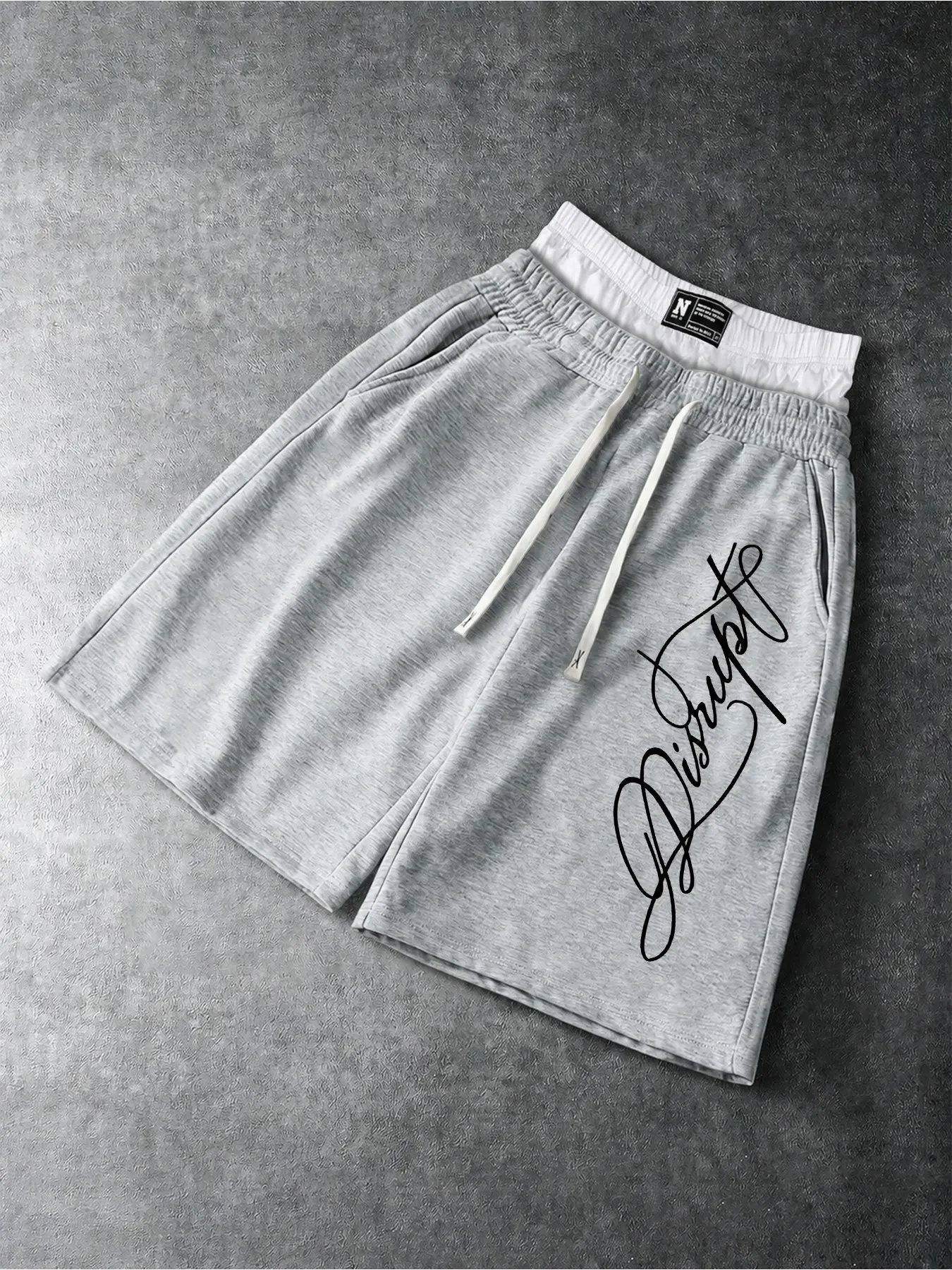 Chicano Tattoo Cursive Signature Graphic Baggy Loose Sweat Shorts Unisex Thin Breathable Polyester Street Athletic Shorts With Single Solid White Waistband Relaxed Above Knee Fit For Men Teen Rapper Night Out Car Meet Gym Festival Activewear
