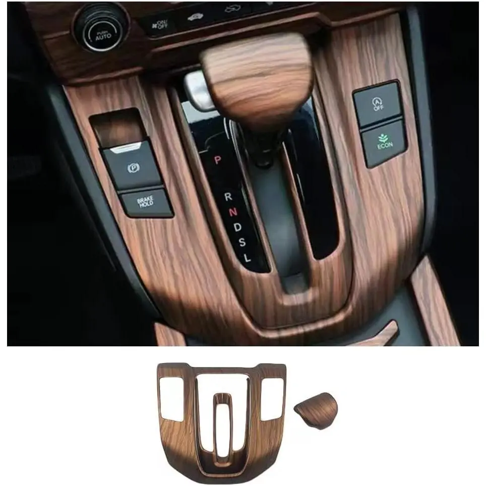 TKREENO 3pcs/Set High Quality Guarantee Adhesive Paste-On Car Gear Shift Box Panel Cover & Inner Frame & Knob Cover, Car Interior Decoration for Honda CRV CR-V 2017-2022 (Peach Wood Grain)