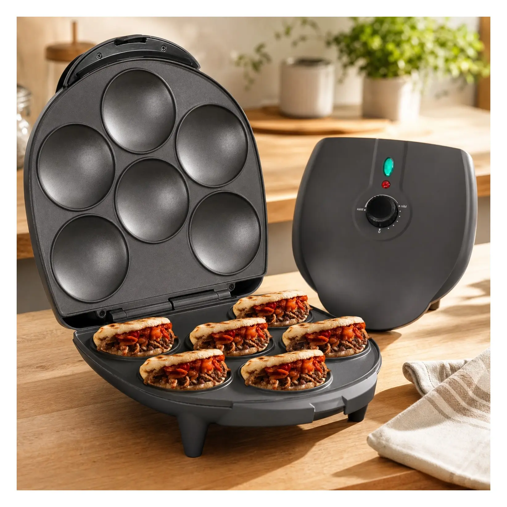 Electric Arepas Maker with Browning Control, Mini Pancake Maker Pan for Corn Patties, Breakfast Sandwiches, Fried Eggs, GraphiteGift
