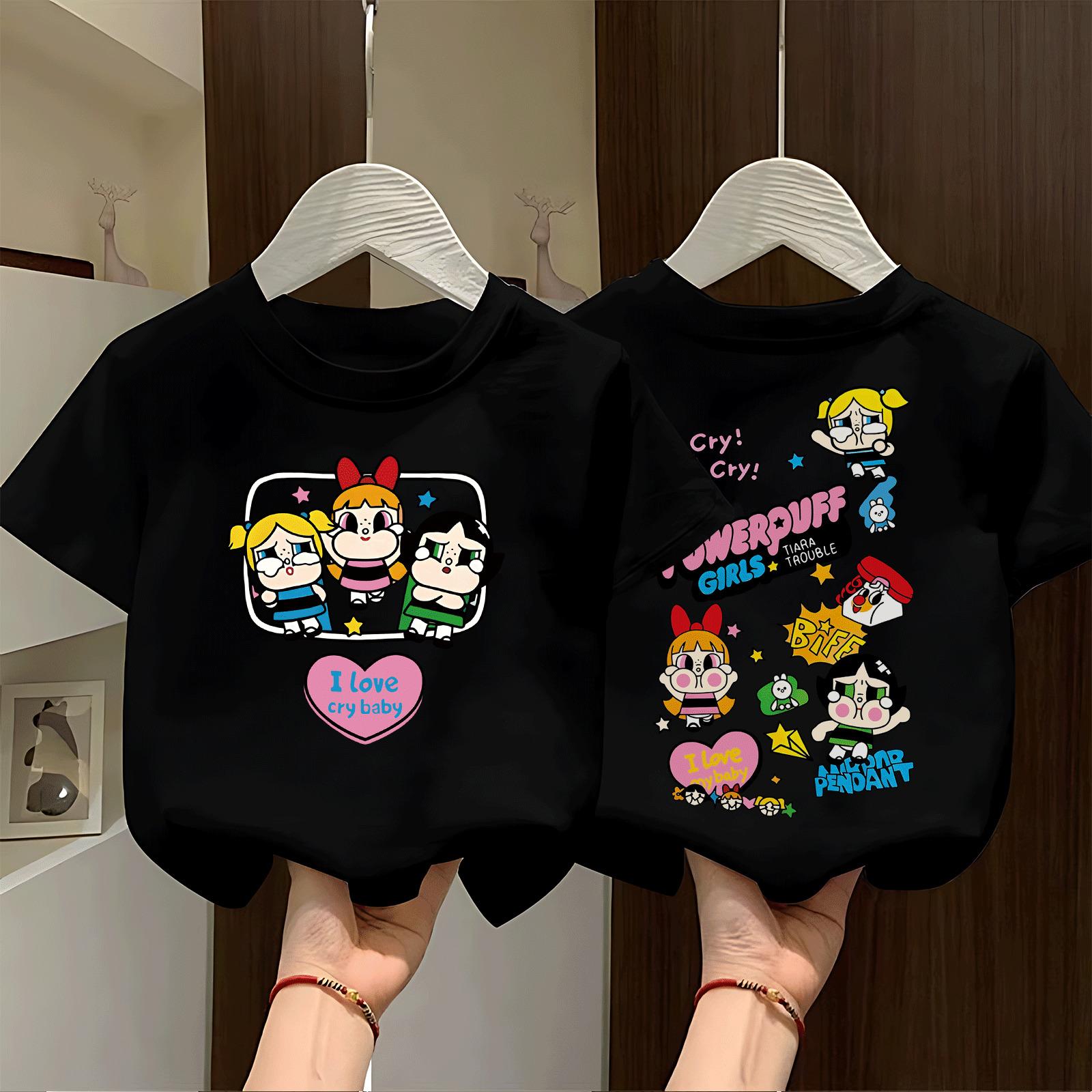 Children's summer cotton T-shirt, loose round neck with short sleeves, simple and popular cartoon print, stylish and multifunctional, breathable and comfortable, sizes 100-160.