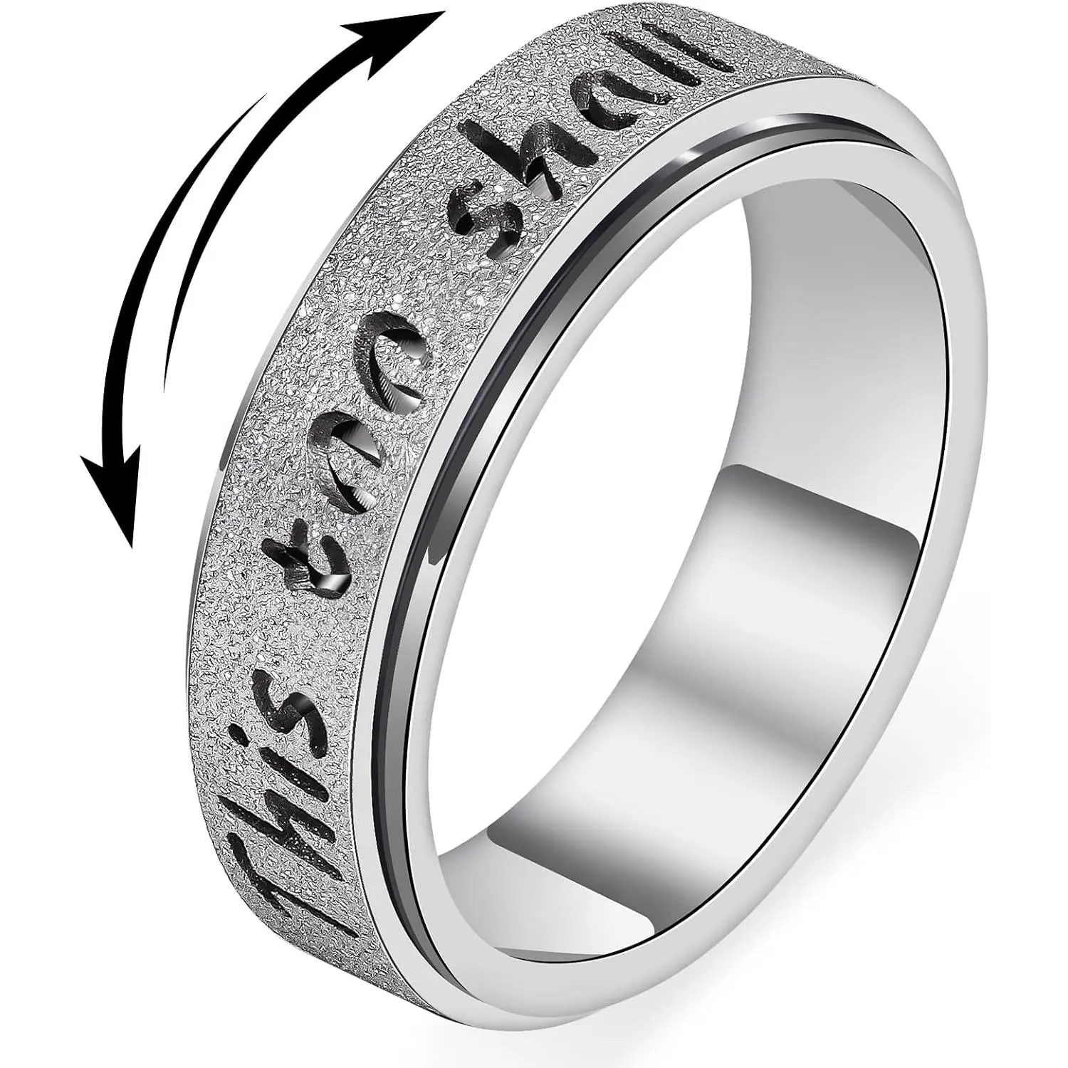 Fidget Spinner Ring for Women - THIS TOO SHALL PASS Stainless Steel 18K Gold Plated Anxiety Rotating Inspirational Ring for Stress Relief, Thumb Hope Rings Jewelry Gift for Women Men