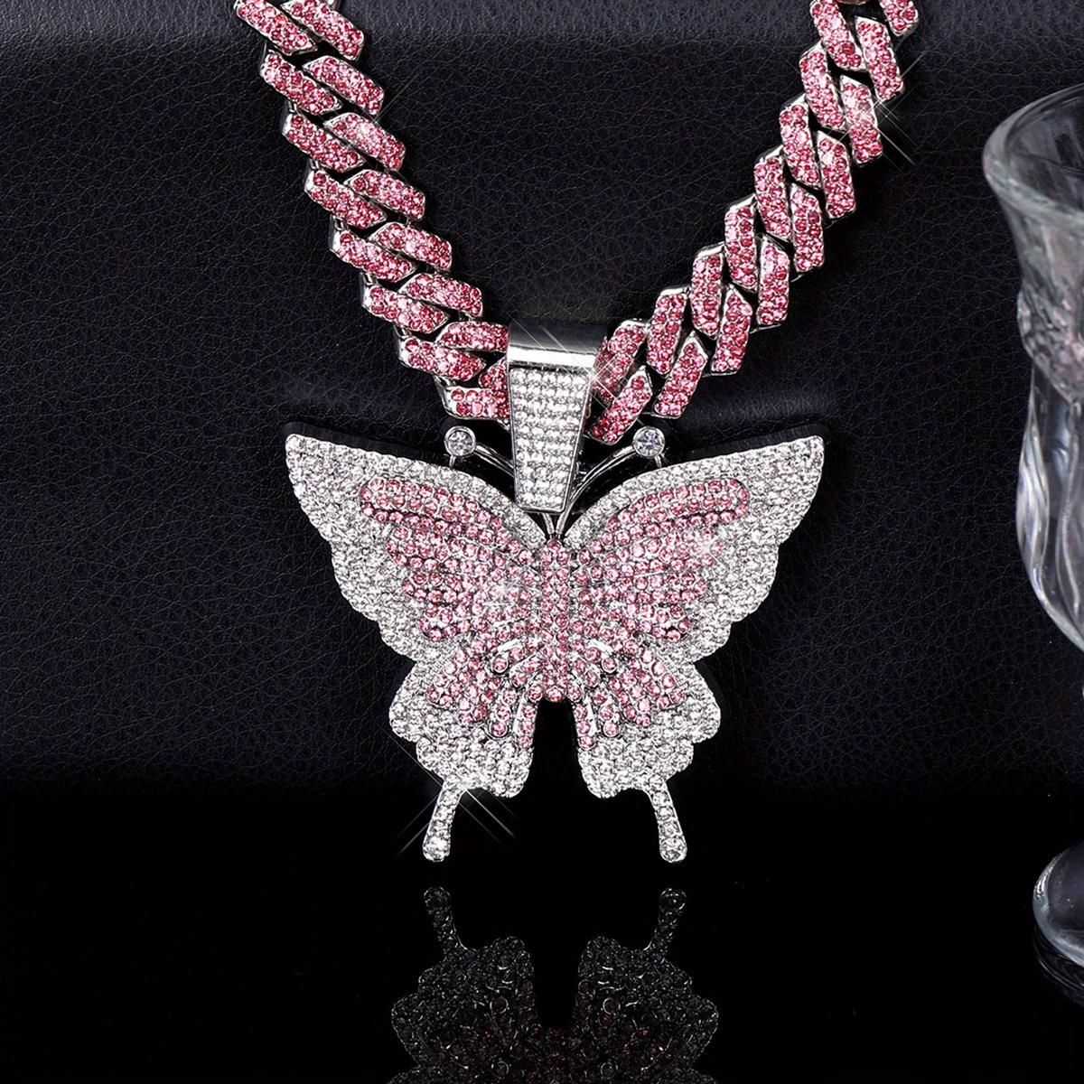 Colorful Butterfly Pendant Necklace, Various Colors of Cuba Chain Can Be Selected, Beautiful And Elegant Collocation