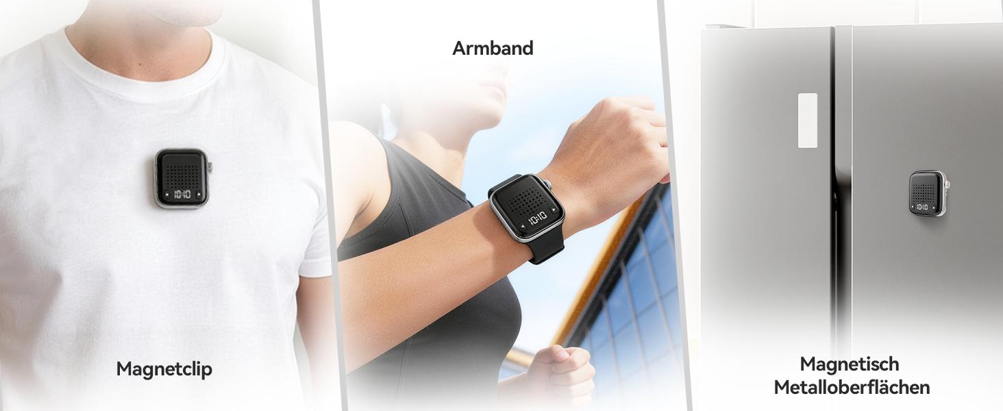 OHLPRO Wearable Bluetooth Speaker, Small, Portable Bracelet & Magnetic Clip-On Wireless Speaker Mini, Stereo HD Sound, Bluetooth 5.3 Hands-Free Function with Time Display, Ideal for Travel Sports