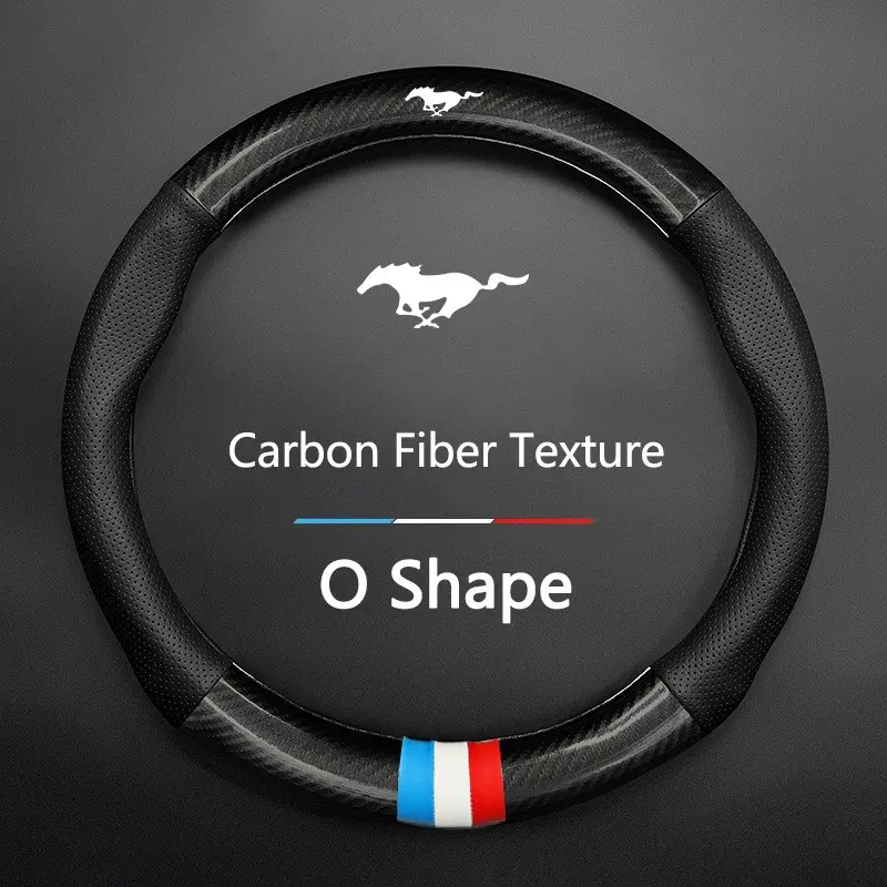 Carbon Fiber Leather Car Anti-Slip Steering Wheel Cover Breathable Protective Steering Wheel Protector for Ford Mustang Mondeo Focus Fiesta Escape Kuga Ecospor