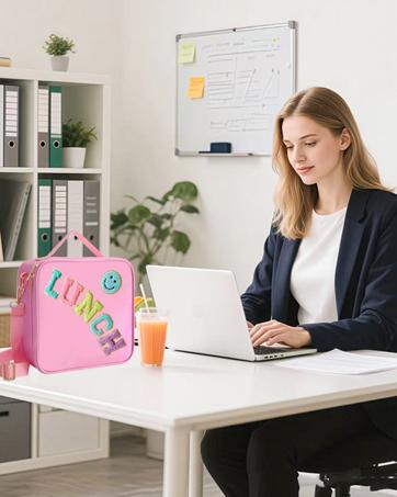 Insulated Lunch Bag with Adjustable Shoulder Strap, Nylon Preppy Lunch Box for Girls, Lightweight Leakproof Reusable Tote, Smiley Face Pattern, for School Travel Picnic, Pink – Bolsa de Almuerzo