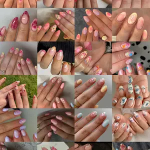 576pcs Short Oval Press-On Nails, Flower Cherry Blossom Hibiscus, Underwater Pattern, Includes Jelly Glue and Nail Files, Perfect for Parties