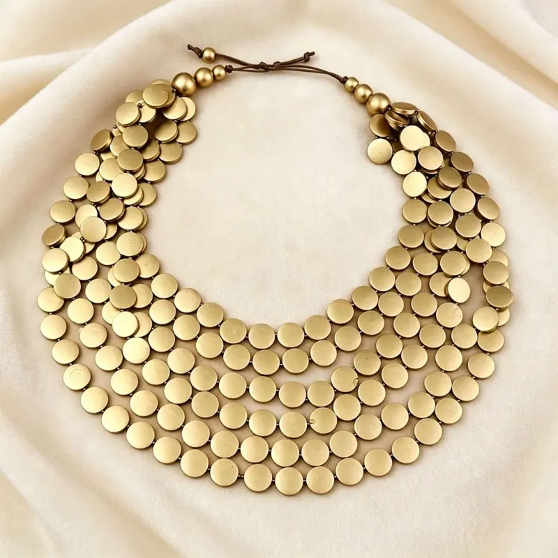 Women's Exaggerated Statement Necklace, Adjustable Multi-Layer Wood Chain with Gold-Tone Bead Accents for Party & Beach, Handmade Gifts, Party Wear, 80-85Cm, Chunky Beaded Necklaces, Bohemian Look, Chunky Necklaces, Multi-Layered