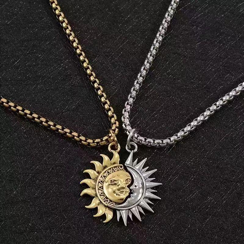 Trendy and unique bestselling asymmetrical sun and moon patchwork light luxury niche sweater necklace accessories for women