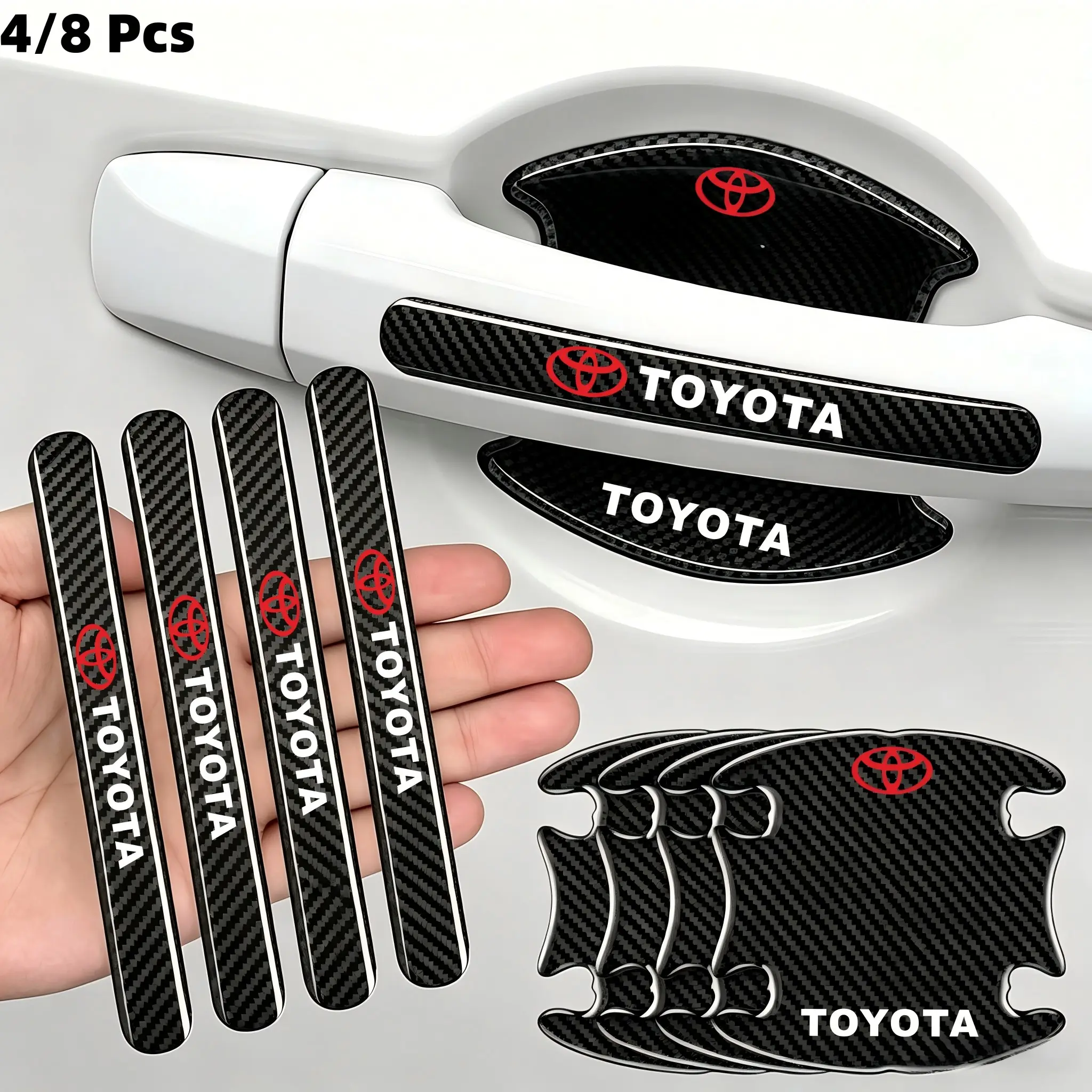 4/8 Pcs Car Door Handle Scratch Protection Stickers, Toyota Compatible, Paint Surface Protector, Auto Accessories, Anti-Collision Pull Handles