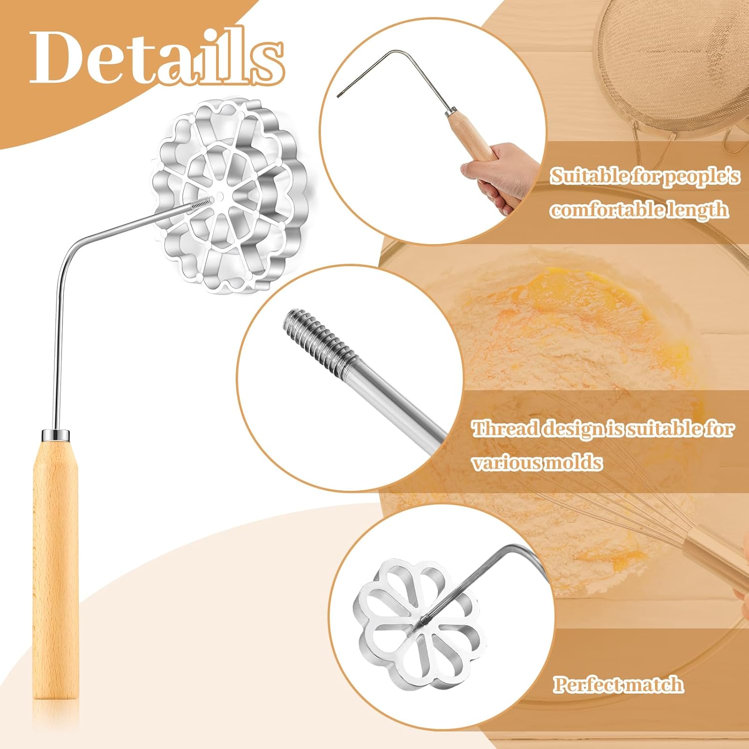 6 count Rosette Iron Mold Set Bunuelos Mold with Handle Cooking  Maker Kit Cookie   Alloy Waffle Maker with 3 Interchangeable   Flower Circle()