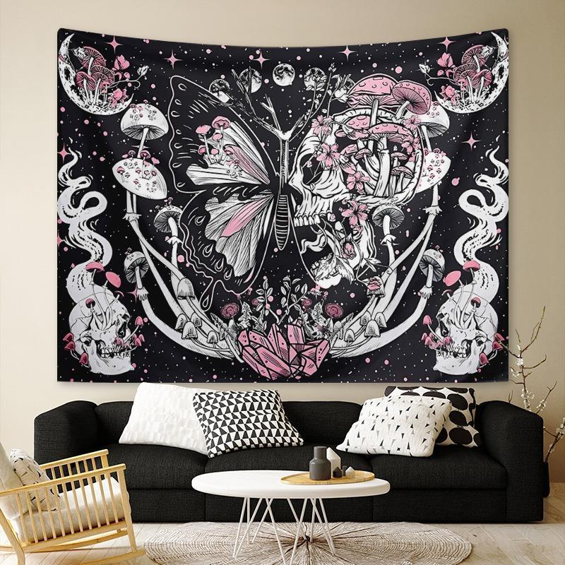 Butterfly Mushroom Wall Tapestry, 1 Count Home Decor Hanging Tapestry, Room Decor Aesthetic Wall Hanging Tapestry Sweet Furniture, Wall Art Decoration for Living Room Dorm Bedroom Decor