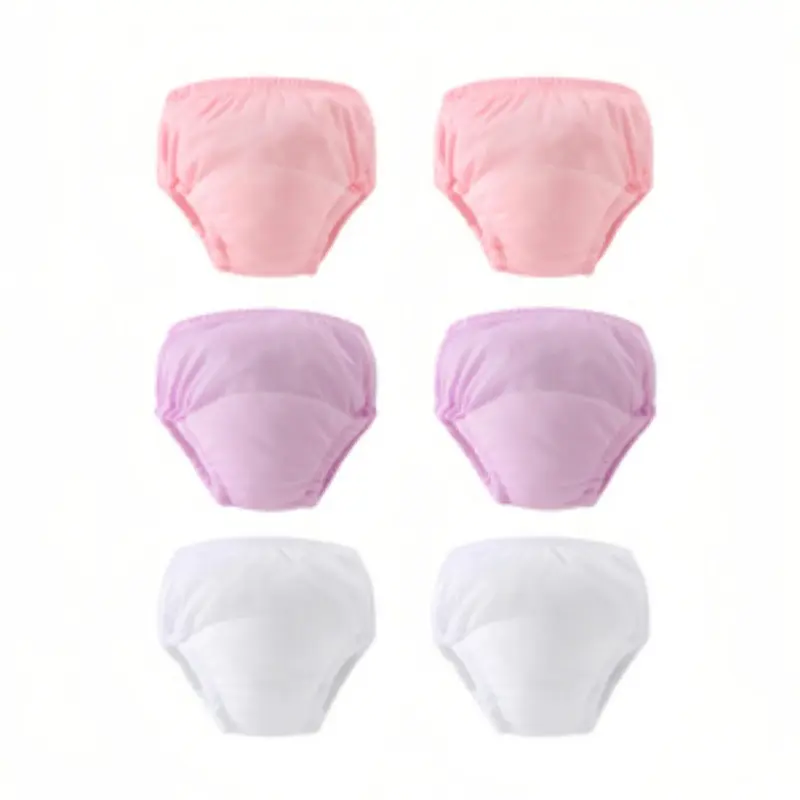 Baby Potty Training Pants, Reusable Washable Toddler Underwear, Breathable Soft Solid Color, 6 Pack for Infant Learning