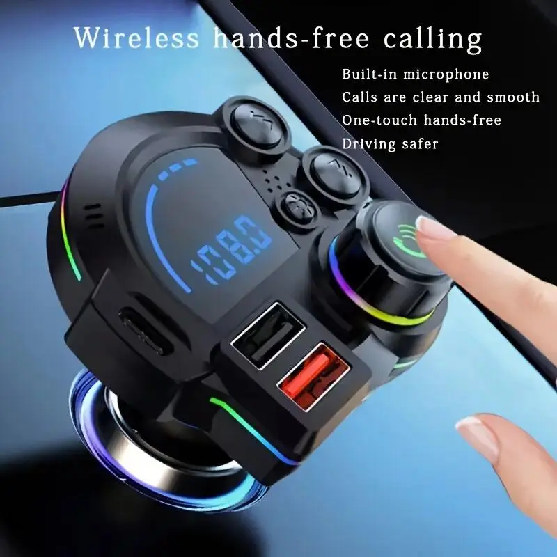 Wireless FM Transmitter Bluetooth 5.3 Car Charger, Hi-Fi Lossless Music Player with Type-C PD 20W & QC 3.0 Dual Fast Charge, Dual USB Ports,Voice Navigation,Hands-Free Calling,RGB Glowing LED Display Radio Adapter,Road Trip Essentials,Gift for Men Father
