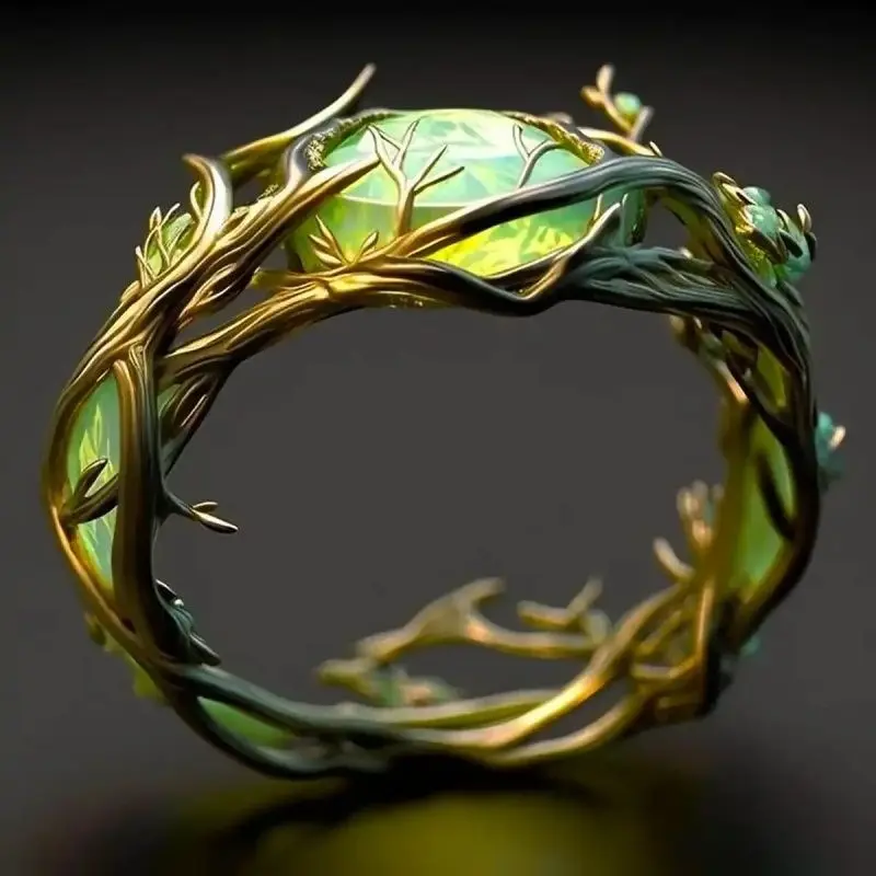 Women's Floral Rattan Ring - Zinc Alloy, Gold-Inlaid Zircon Branch, Geometric Design Light Luxury High-End Female Costume Jewelry Accessory, Gold Rings, Auspicious Wear, Floral Motif, Geometric Branch, High-End Fashion