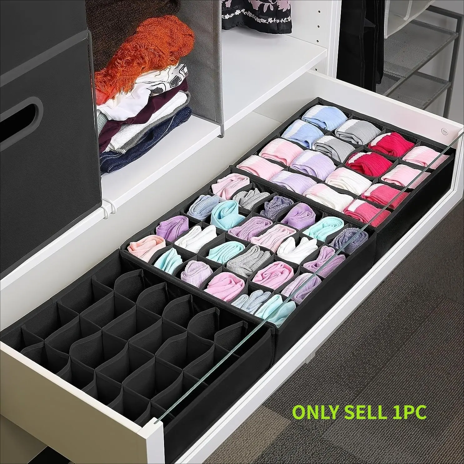 Sock Underwear Organizer Divider, Foldable Fabric Closet Storage Box, 24 Slots, Home Decor, Fall Festival Room Decoration