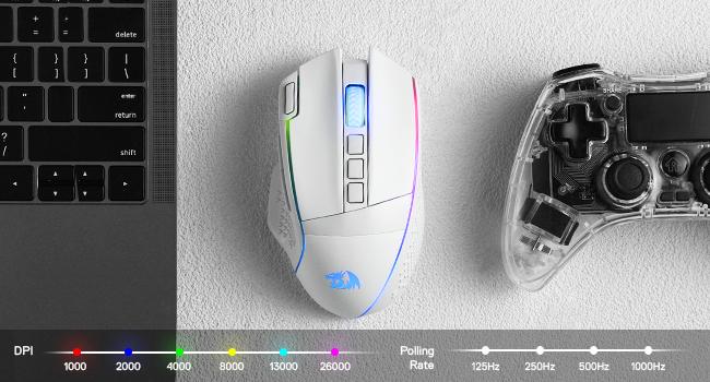 Redragon M991 Wireless Gaming Mouse, 26000 DPI 3-Mode Gamer Mice w/Rapid Fire Key, 9 Macro Buttons, Powerful Capacity and RGB Backlight for PC/Mac/Laptop, White