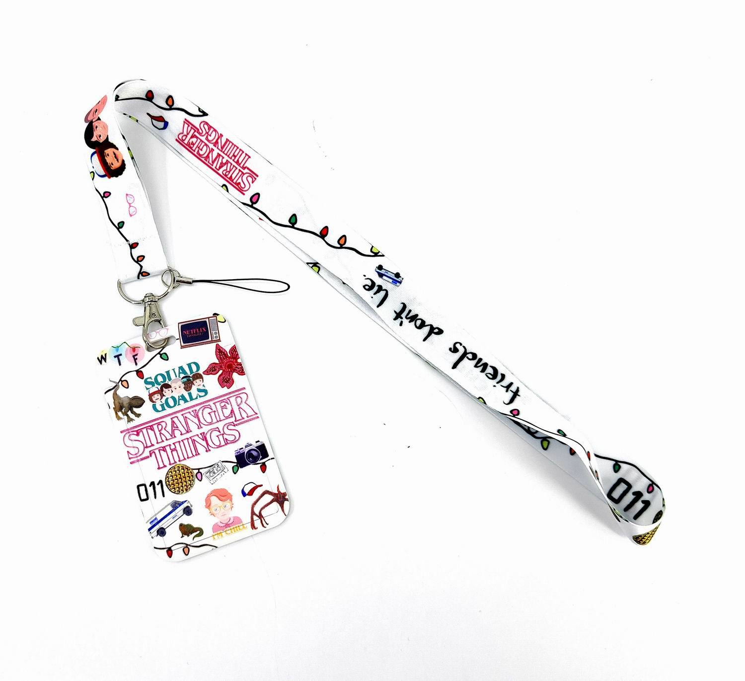 Stranger Things Anime Cartoon Long Lanyard Card Holder Neck Strap Phone Lanyard with Metal Hooks and Printed Ropes for Hanging Phones and ID Cards - Ribbon