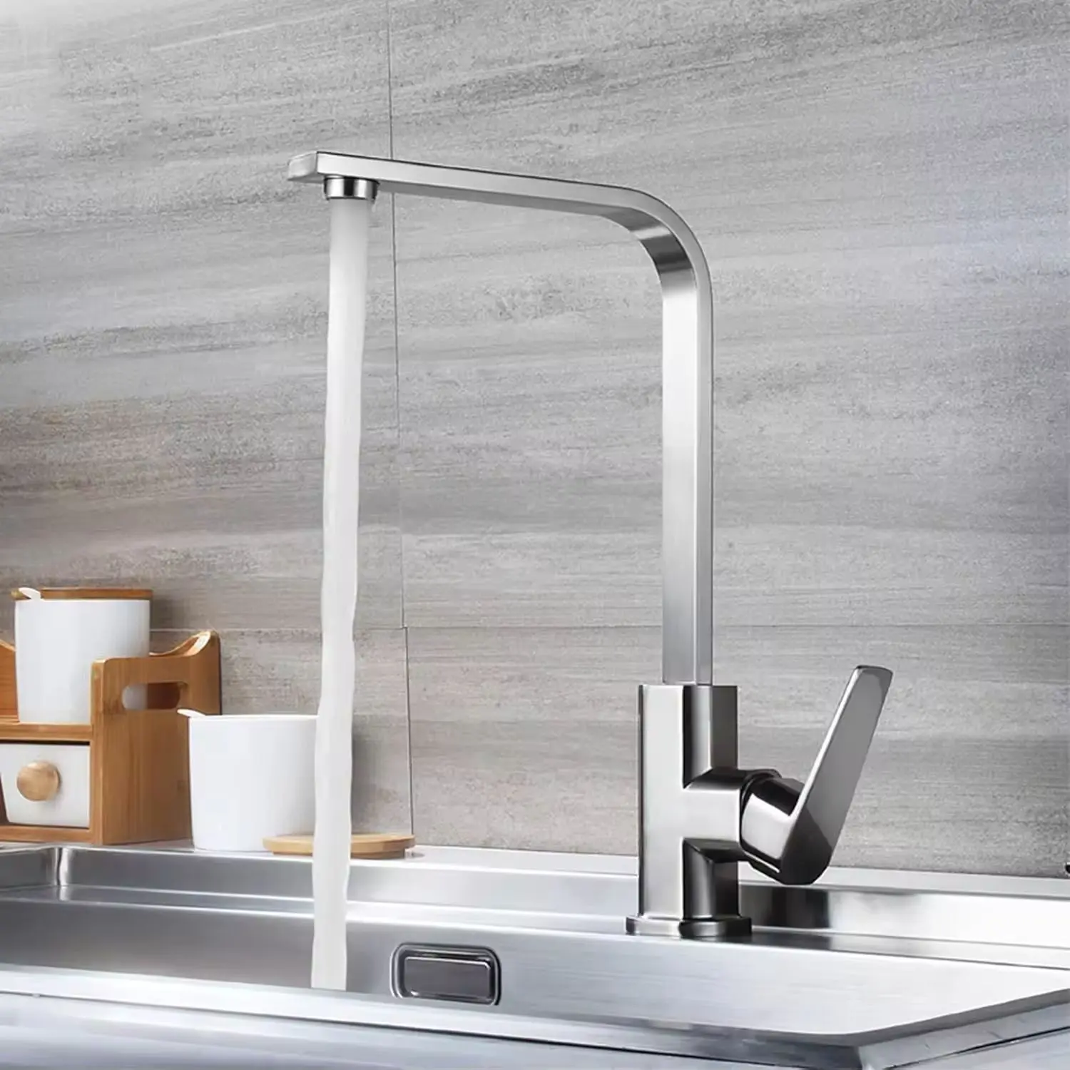 360-Degree Rotating Kitchen Faucet, Countertop Cold Hot Water Mixer, Single Lever One-Hole Design, Modern Finish, for Kitchen and Bathroom, Faucet for Kitchen Sink