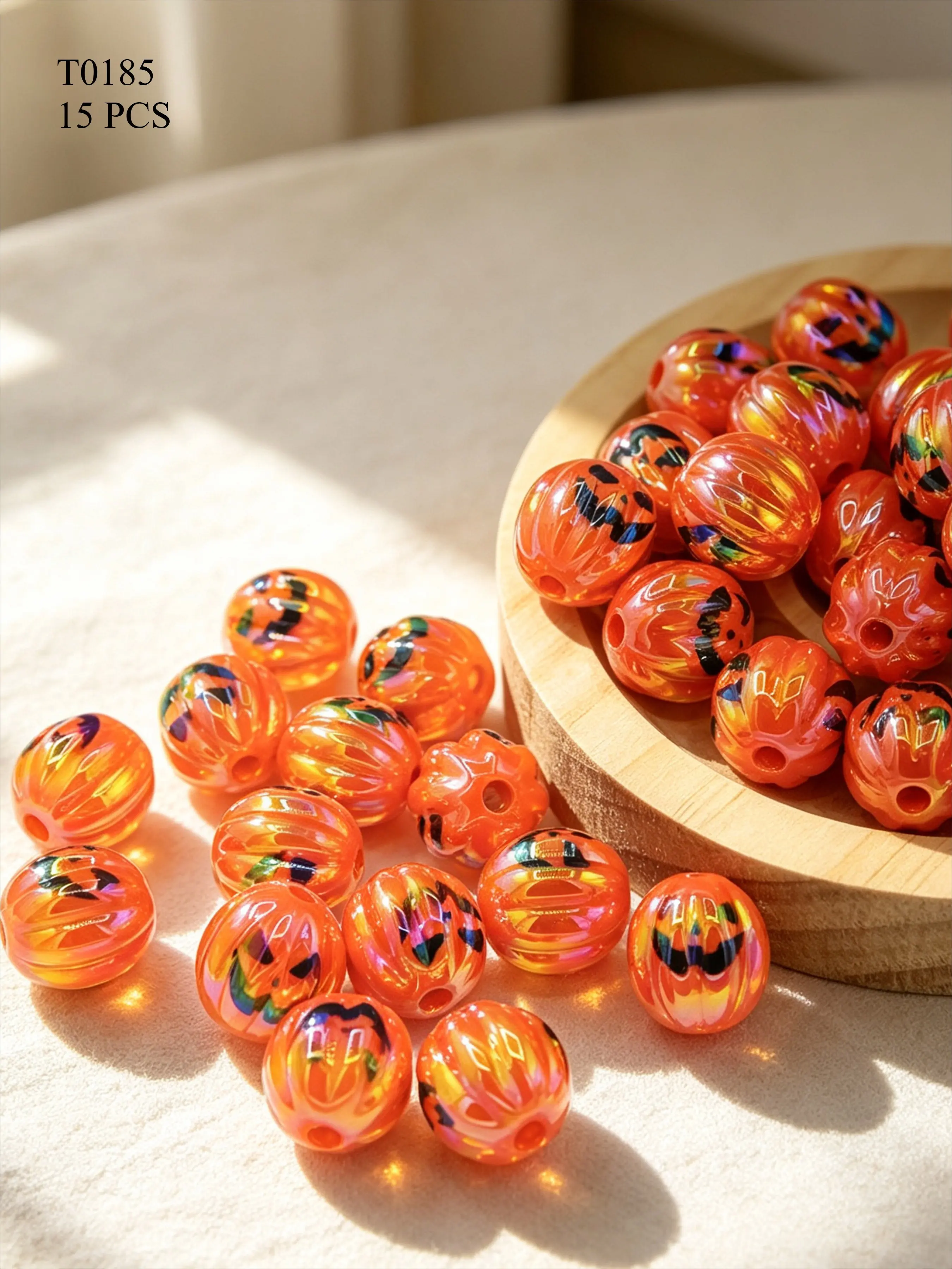 15 pcs Halloween 16mm Multicolor Pumpkin Beads, DIY Bracelet Making Kit, Acrylic Loose Beads, Charming Jack-O'-lantern Design, Versatile Craft Supplies