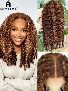 Anytime Honey Gold Wavy Human Hair Wig, 4/30 Colors, 250 Density, 5x5 Lace Front, 18-20 Inches, Glue-Free, Pre-Pulled, High-Quality