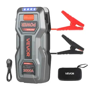 VEVOR Jump Starter, 3000A Peak, Car Jumper Starter Battery Pack, 12V Portable Lithium Battery Booster, Jump Box Power Bank with 3 Modes Flashlight and Jumper Cable, for Up to 9L Gas/7L Diesel Engines