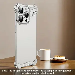 Creative Frameless Metal Anti-Drop Design Phone Case with Lens Protection Film, Compatible with iPhone 16 Pro Max 16 15 Pro Max 15 14 13 12, Shockproof Phone Cover