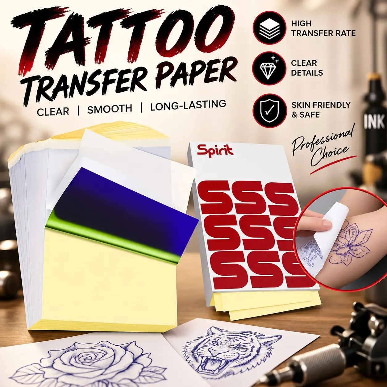 Tattoo Transfer Paper, High Transfer Rate Tattoo Template Paper, Clear Detailed Transfer Effect, Smooth Durable Template, Designed for Tattoo Artists