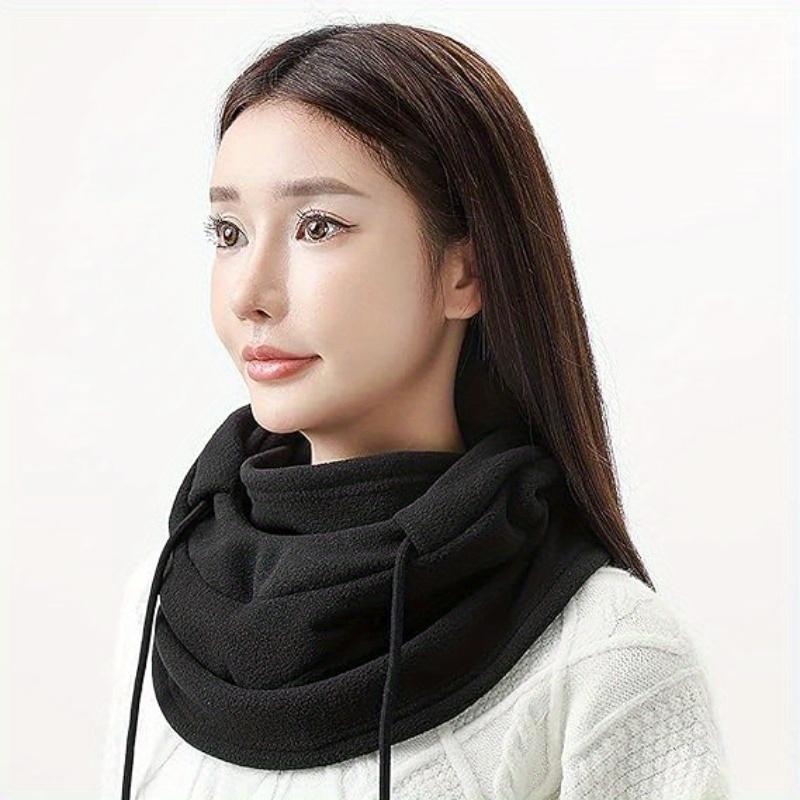 Winter Drawstring Balaclava Hat Windproof Ski Mask Solid Color Bicycle Outdoor Cold Mask Women Hooded Scarf Unisex