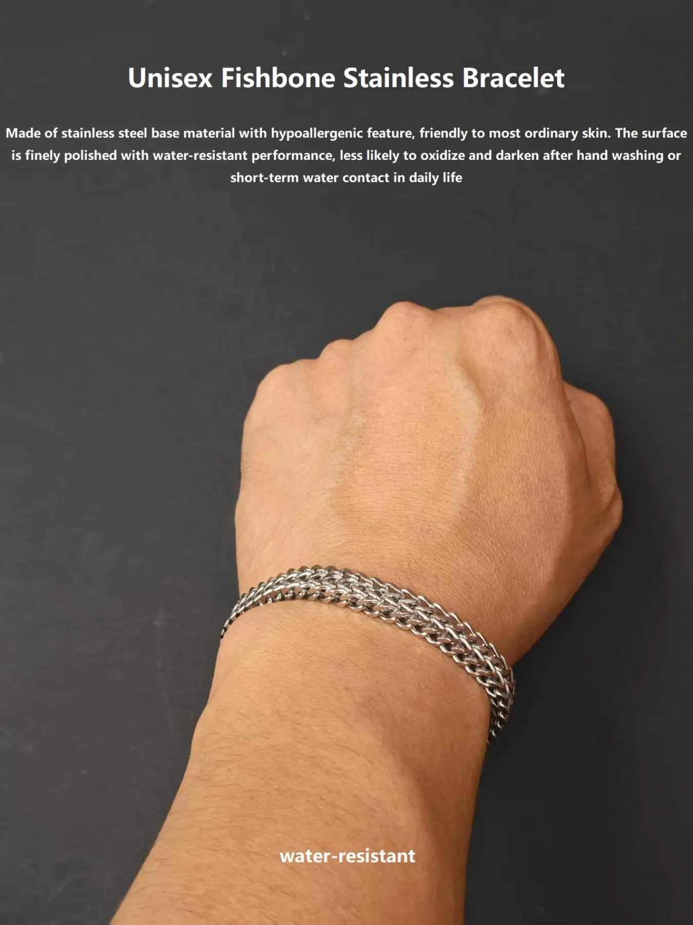 Double Layer Fishbone Stainless Steel Bracelet Unisex Water Resistant Woven Wristband