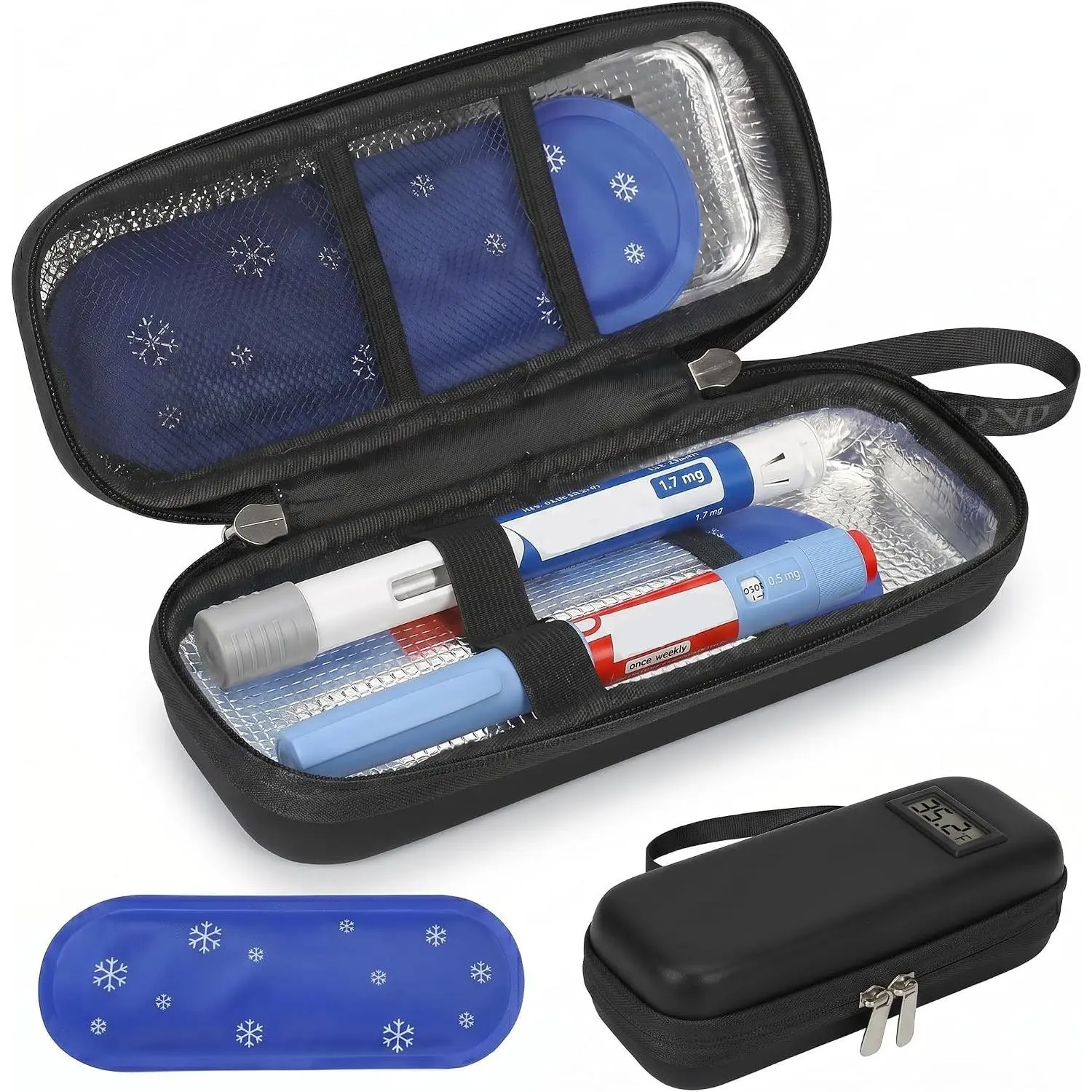Insulin & GLP-1 Travel Cooler Case with Temperature Display, TSA Approved Portable Medical Cooler for Ozempic Wegovy Mounjaro Zepbound Pens, Diabetic Medicine Cooler Bag with 2 Ice PacksGift