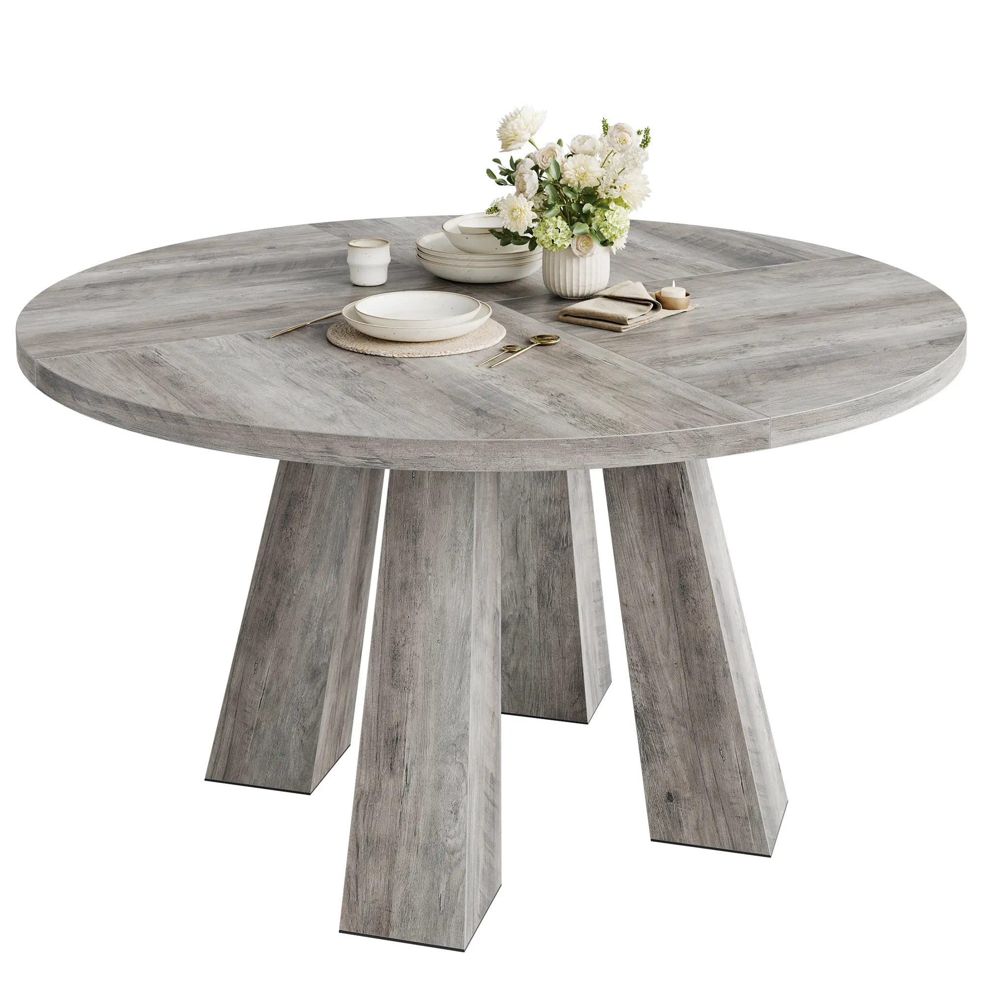 Garvee Space-Saving Round Dining Table for 4-6 - Modern Farmhouse Wood Table - Sturdy 4-Leg Base - Versatile for Dining Room, Kitchen, Living Room, Apartment