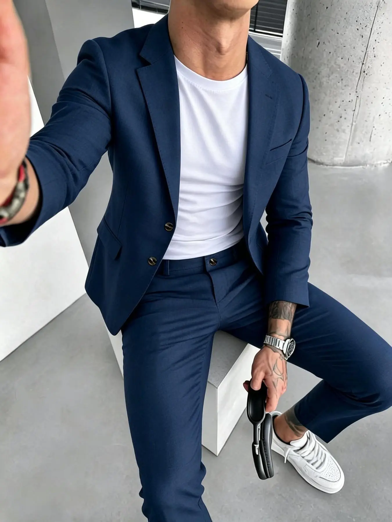 Men's Solid Color Suit Set, Slim Fit Formal Casual Comfy Breathable Business Blazer & Pants for Work Office, Men's Clothing for All Seasons, Suit Jacket Trousers, Menswear