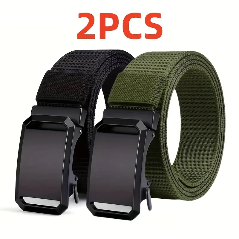 2pcs Men'S Toothless Automatic Buckle Canvas Belts, Multi-Functional Outdoor Sports Trousers Belt, Casual Canvas Easy Durable Belt