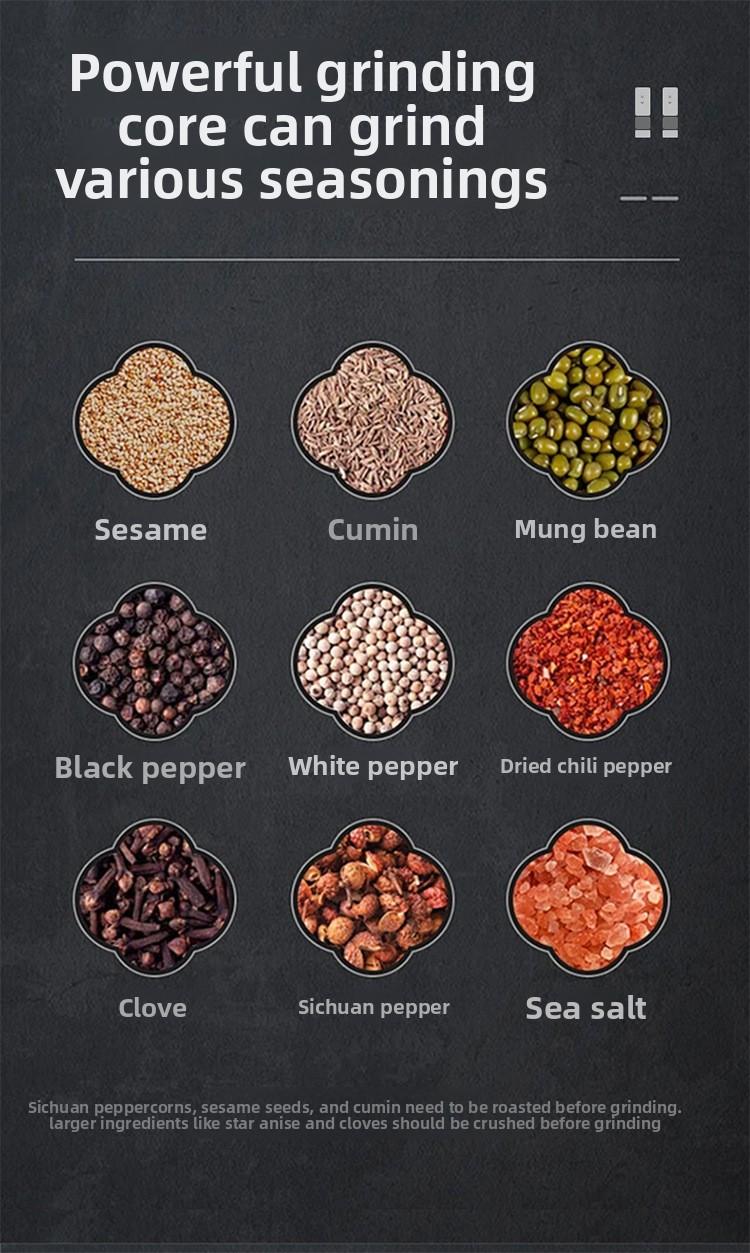 Gravity-sensing pepper mill, hot-selling household and outdoor sea salt & black pepper grinder in stock