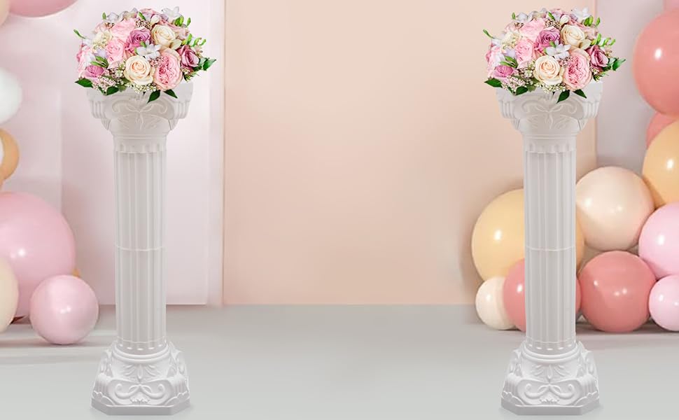 Wedding Roman Column 2pcs Roman Columns Wedding Column Stand,Wedding Landscaping Roman Pillar Plastic Greek Column Statue Plant Holder for Wedding Event Party Decorative, White Ornaments Decoration