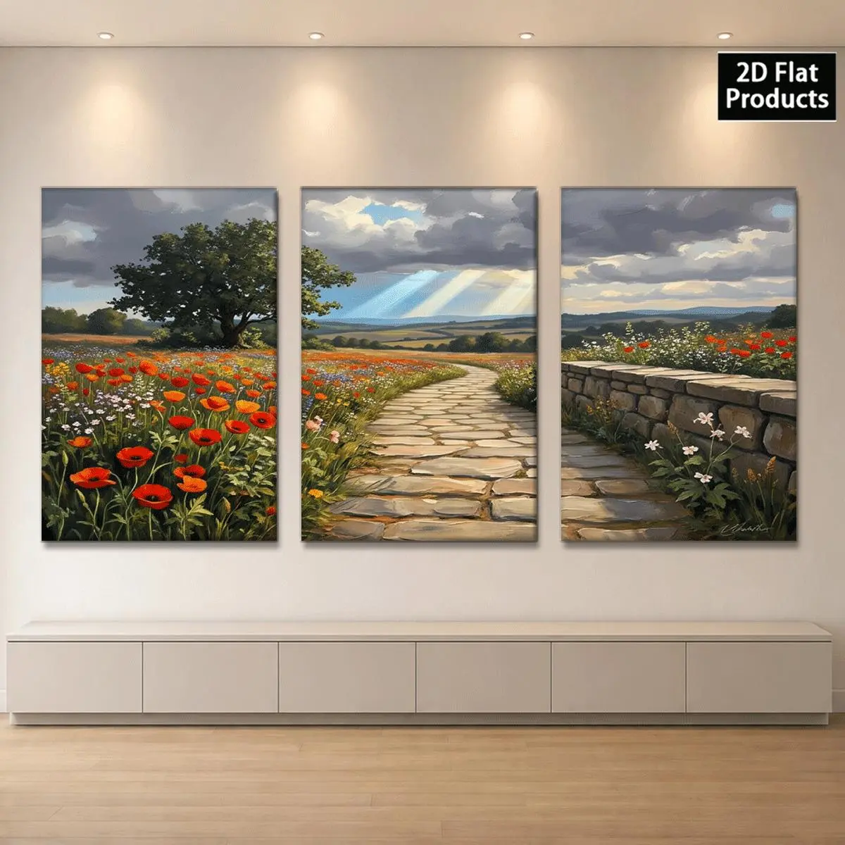 It Presented Fields Of Poppies 3-Piece Canvas Wall Art - Framed, Ready To Hang - For Living Room - Perfect Gift For Housewarming Christmas Easter - Wall Decor, Home Decoration