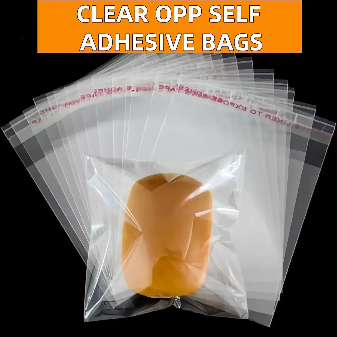 Clear OPP Self Adhesive Bags 200Pcs Per Pack Flat Plastic Self Seal Pouches Transparent Bakery Bags, Bread Bags Packaging, For Bread Snack Dustproof Moisture Proof Reusable Self-Stick Packing Bags