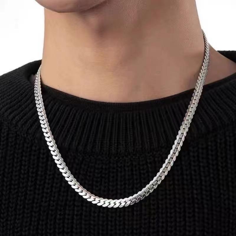 Men's Titanium Steel Cuban Link Chain & Flat Snake Chain Necklace, Non-Fading, Hip Hop Minimalist Style, Fashion Sweater Necklace, Ideal Holiday Gift for Him