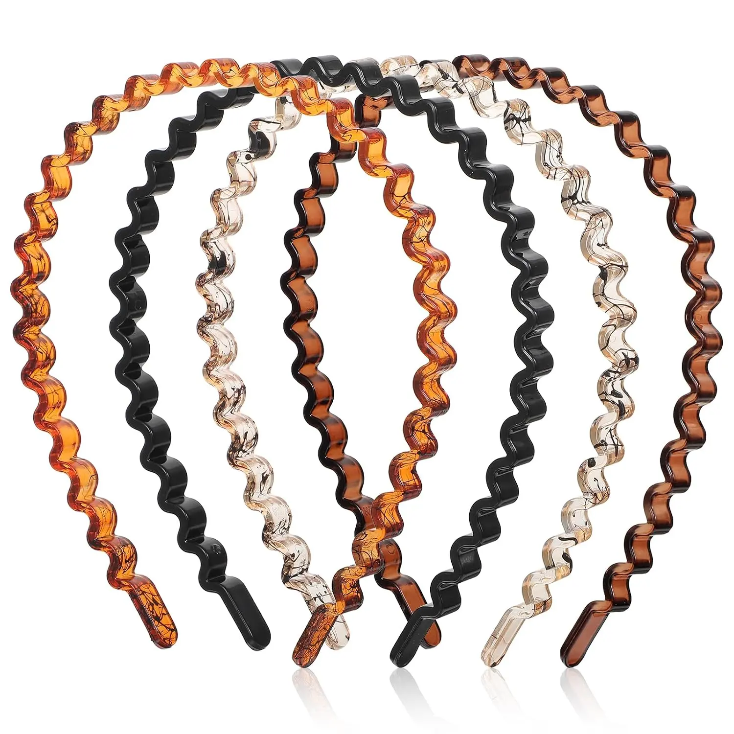 4 count Wavy Women Headbands U-Shaped Hair Comb Plastic Comb Hair Band | Fashion Plastic Hairs Bands Fashion Non Slip Flexible Accessories(Brown, Reddish-Brown, Glossy Brown, Black)
