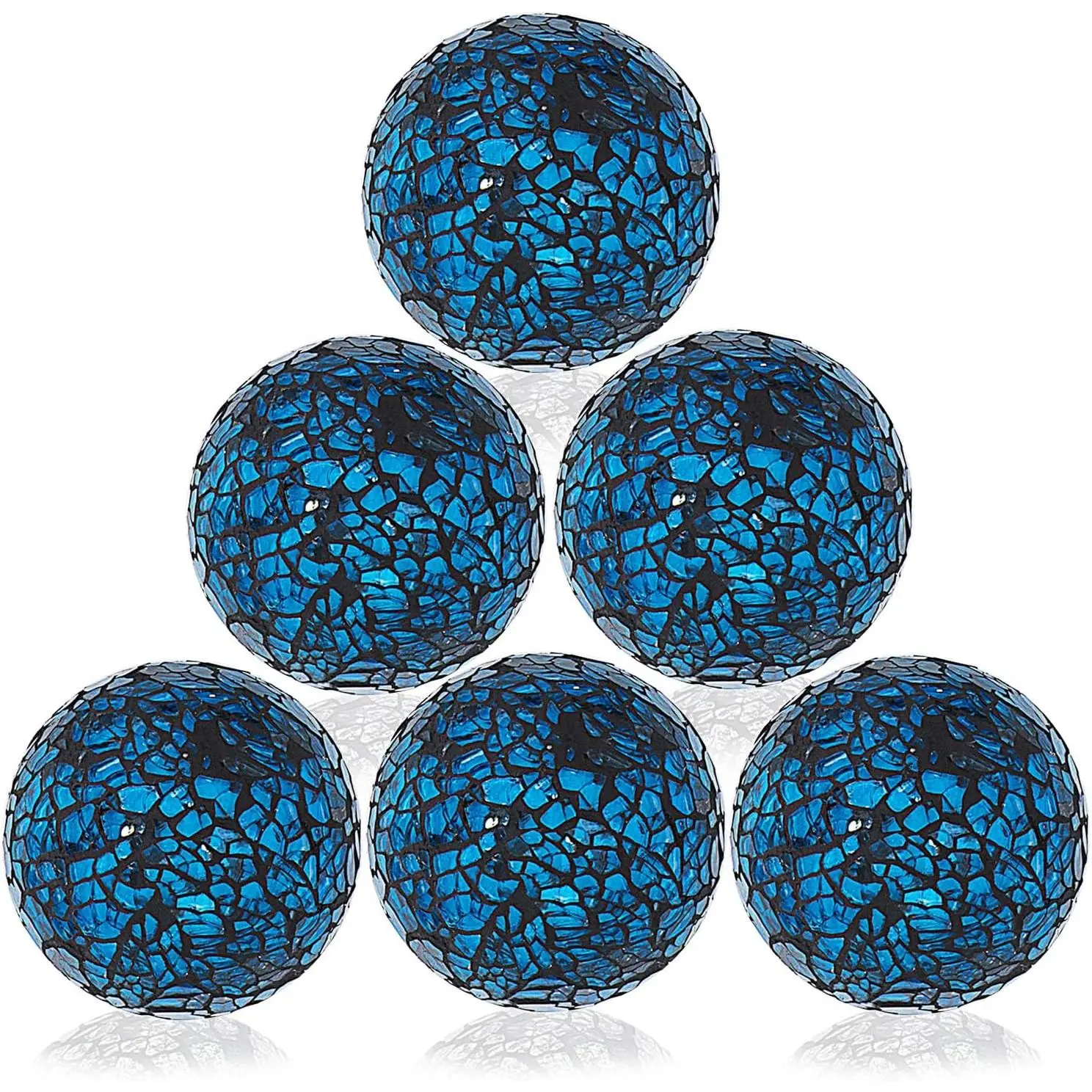 6 count Decorative Balls Set 2.4 Inches/ 6cm Small Mosaic Spheres Glass Orbs Decorative Balls for Centerpiece Bowls Vases Fillers Dining Coffee Table Wedding Party Decor (Blue)