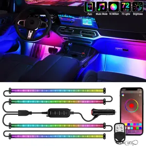 Nilight 72 LED Interior Car Strip Lights RGB-IC Dream Color 12V DC with App RF Remote Control Multicolor Under Car Dash Lighting 2 Lines Design Music Sync Mode for Cars Truck ATV UTV safe accessory