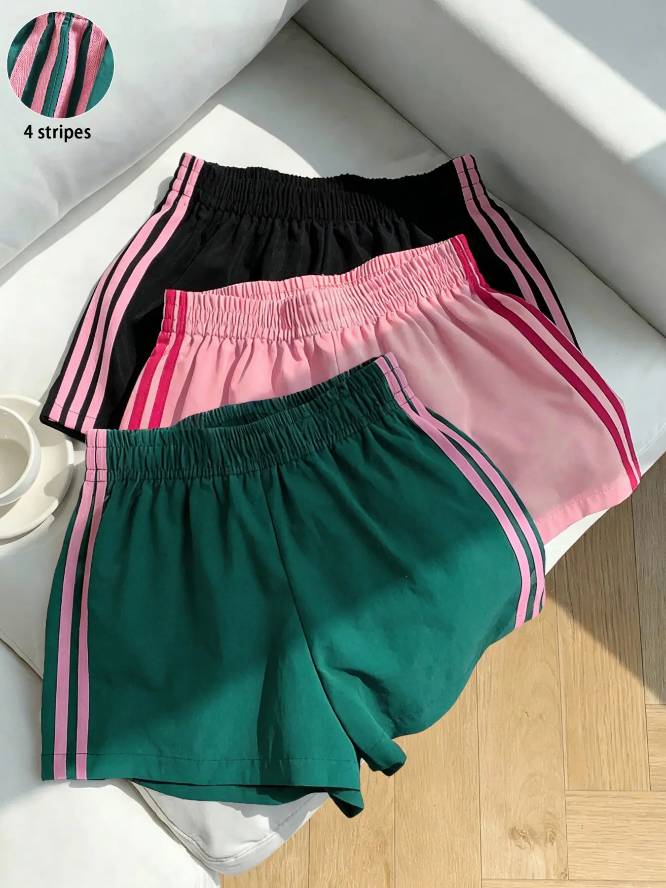3-Pack Y2K Women's Retro Striped Sports Shorts, Contrasting Side Stripes, Lightweight Loose Casual Fit, Summer Daily Wear and Vacation Outfits