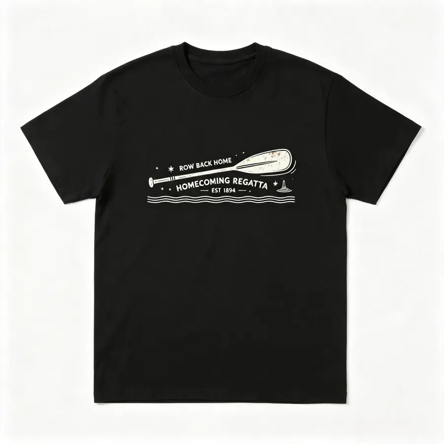 Menswear Oversized Short-Sleeve Casual Loose Print T-Shirt - 100% Cotton Comfort, Vintage Rowing Oar Homecoming Regatta Wave Star Graphic, Great Gift for Crew Team Students