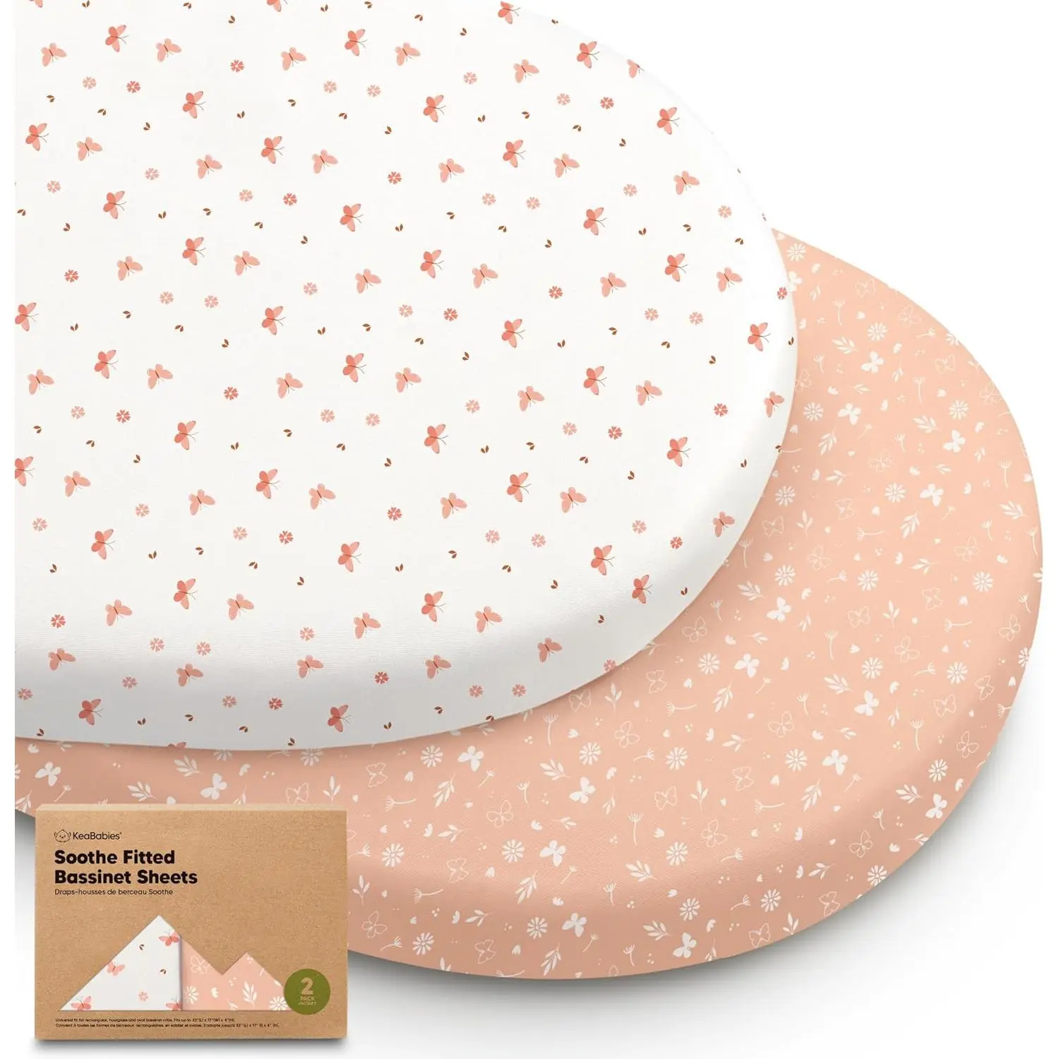 2-Pack Organic Bassinet Sheets  Girls, Boys - 100% Cotton Bassinet Mattress Sheets  with Halo Bassinest Swivel Sleeper, Graco, Baby Delight, Chicco, ted Bassinet Sheets (Butterflies)
