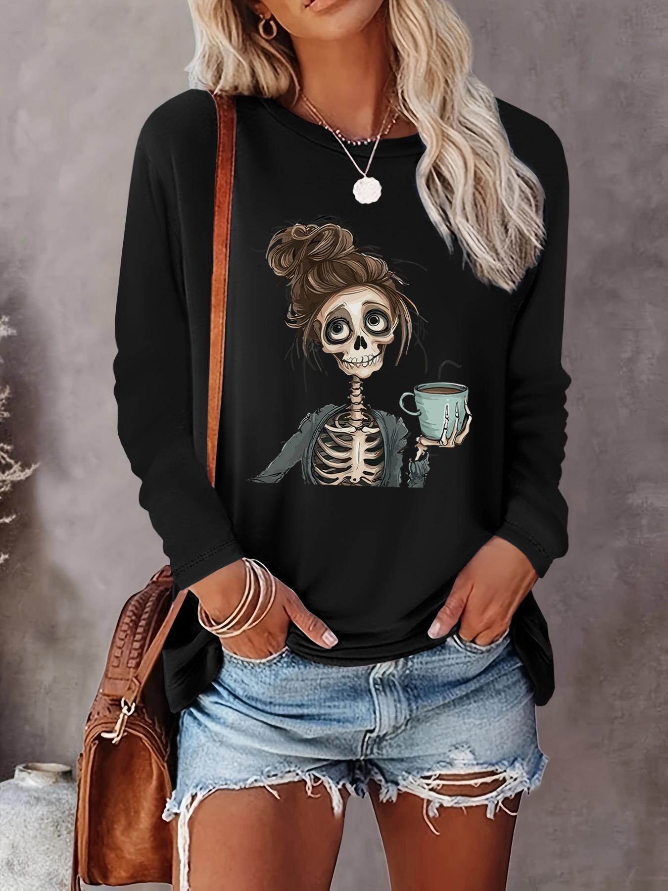 Women's Halloween Graphic Print Round Neck Sweatshirt, Casual Long Sleeve Crew Neck Pullover for Fall & Winter, Women's Clothes for Daily Wear, Womenswear